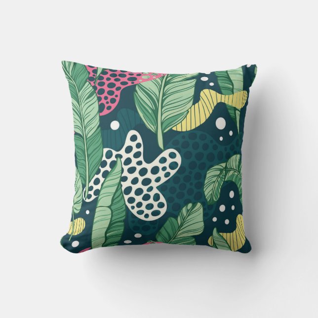 Coussin Banana feuilles abstraits, couleurs tendance (Recto)