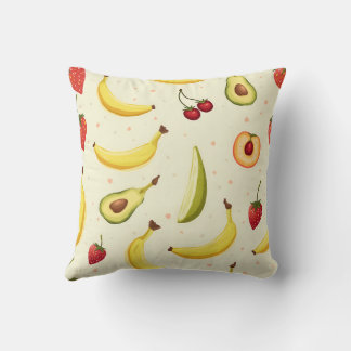 Coussin Banane, fraise, cerise, pêche, avocat motif