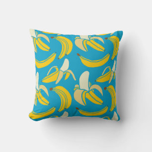 Coussin Bananes jaunes, motif arrière - plan bleu
