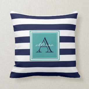 Coussin Bande d'avertissement monogramme Turquoise de la m