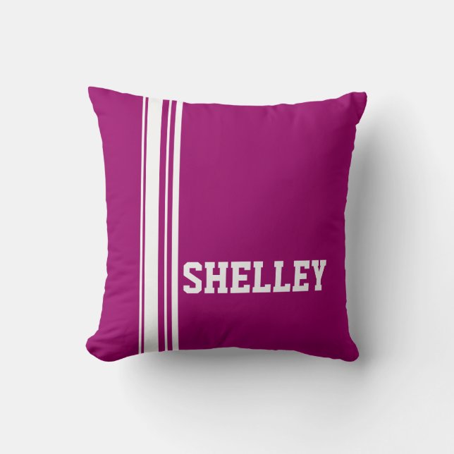 Coussin Bande de sport blanc violet ajouter votre nom cous (Recto)