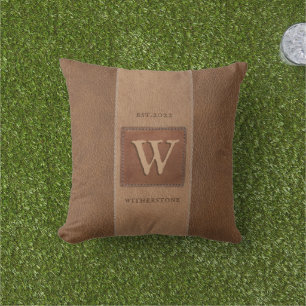 Coussin Bande de ton en cuir Brown vertical