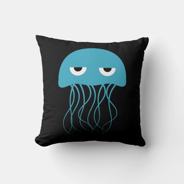 Coussin Bande dessinée bleue lunatique de méduses (Recto)