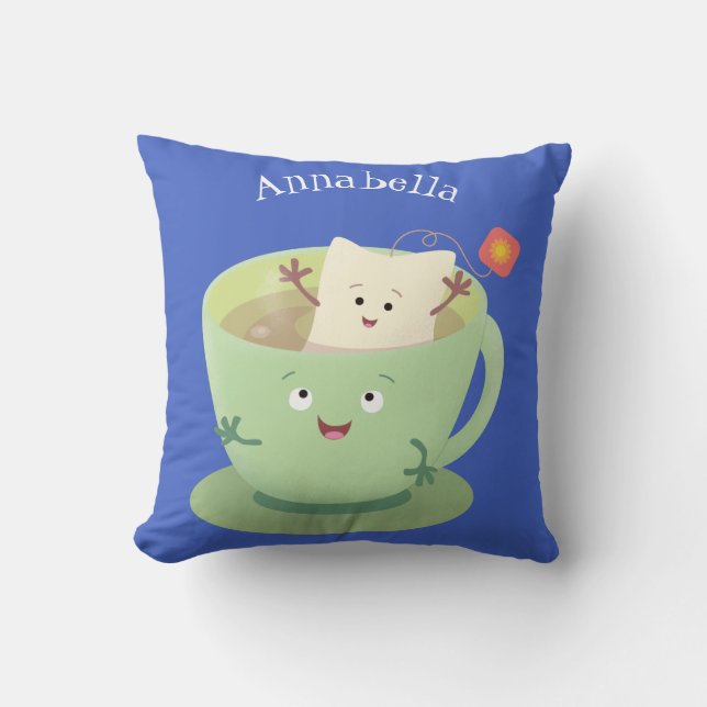 Coussin Bande dessinée de la tasse de thé mignonne humour  (Recto)