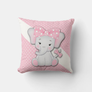Coussin Bande dessinée d'éléphant rose blanc gris pour enf