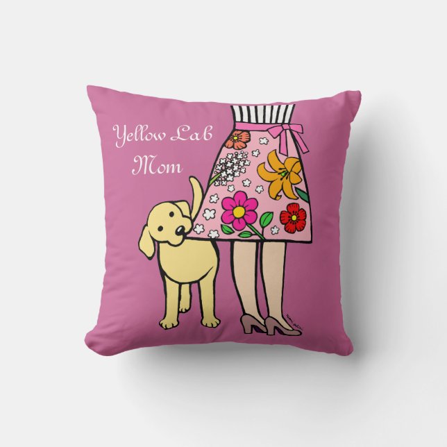 Coussin Bande dessinée jaune de jupe de Labrador et de (Recto)