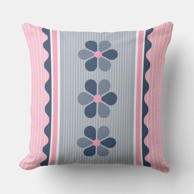 Coussin Bande florale rose et bleu (Recto)