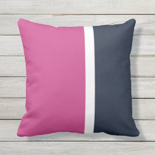 Coussin Bande moderne blanche de marine rose