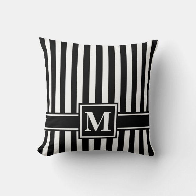 Coussin Bande moderne noire avec Monogramme (Recto)