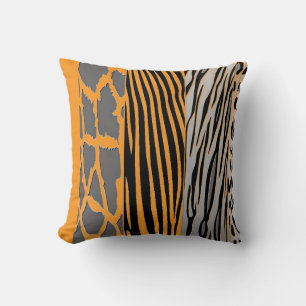 Coussin Bande Zèbre Noire Et Orange Imprimée