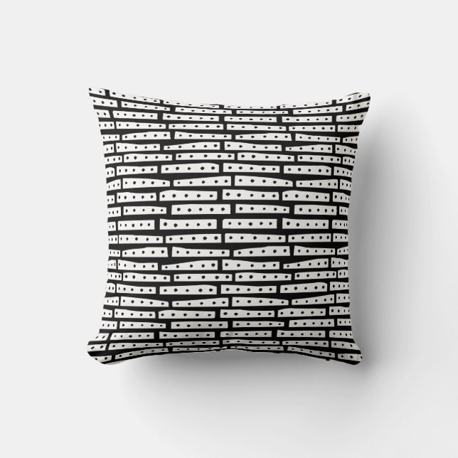 Coussin Bandes Abstraites - Blanc sur Noir (Recto)