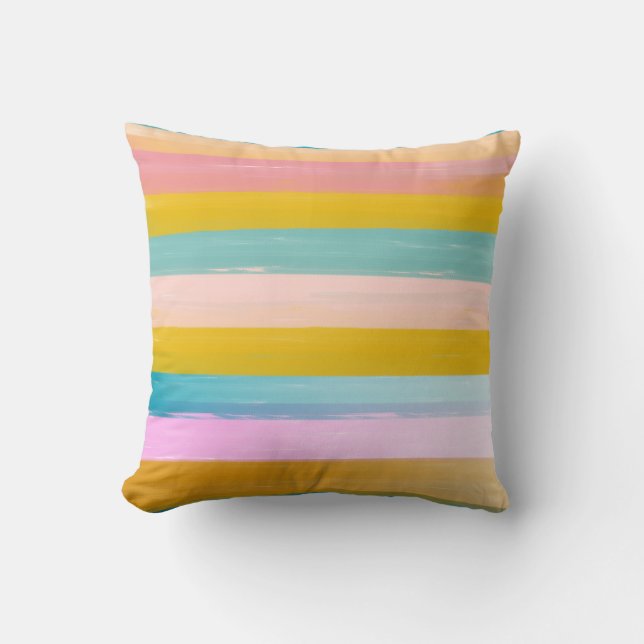 Coussin Bandes Abstraites d'aquarelle simple en rose (Recto)