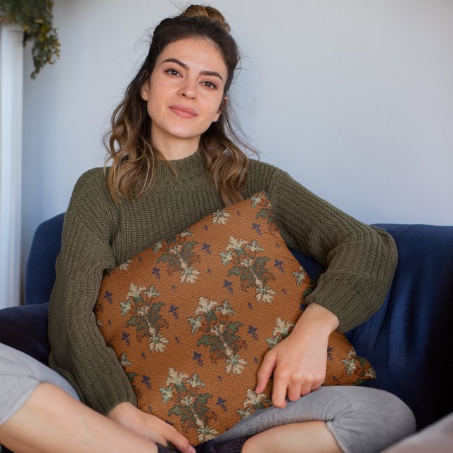 Coussin Bandes Alternatives Grands Bouquets Floraux Décor (mockup of a woman holding a Alternating Bands Large Floral Bouquets Homedecor Throw Pillow)