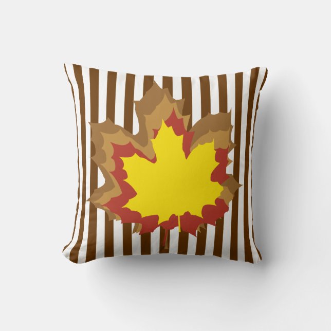 Coussin Bandes automnales de muscade avec Feuille (Recto)