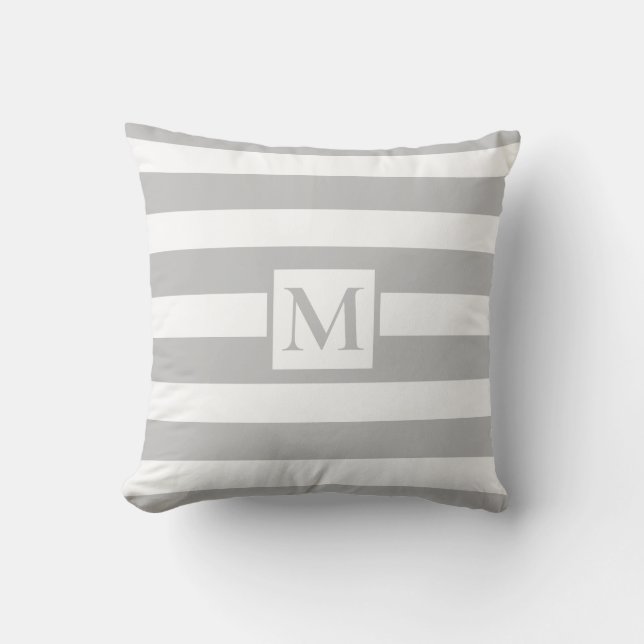 Coussin Bandes blanches gris doux classique Monogramme (Recto)