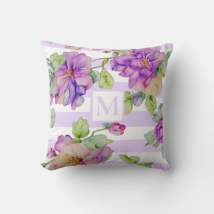 Coussin Bandes blanches violettes clair aquarelle violet f