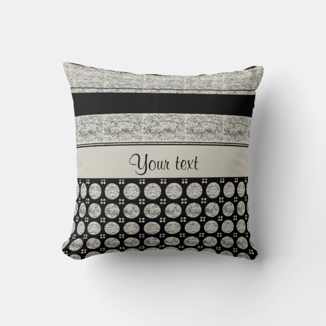 Coussin Bandes D'Argent Et De Noir Et Points De Parties sc (Recto)