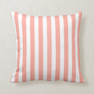 Coussin Bandes de bonbons corail et blanc