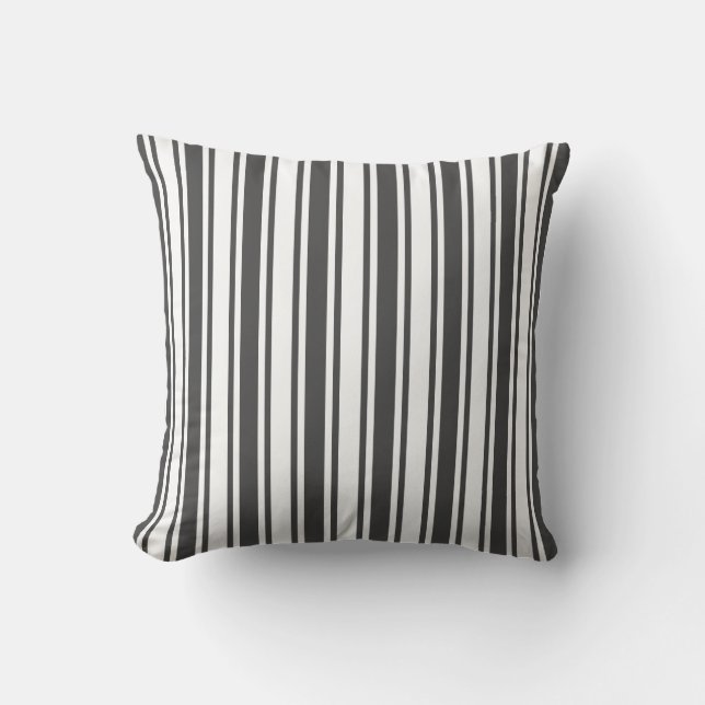 Coussin Bandes de bonbons grises et blanches au charbon (Recto)