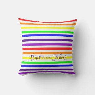 Coussin Bandes de couleur arc-en-ciel Monogrammes Nom mign