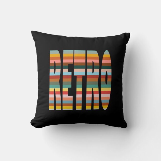 Coussin Bandes de mots colorées rétro (Recto)