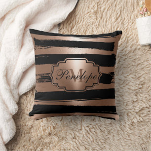 Coussin Bandes de pinceau rose or