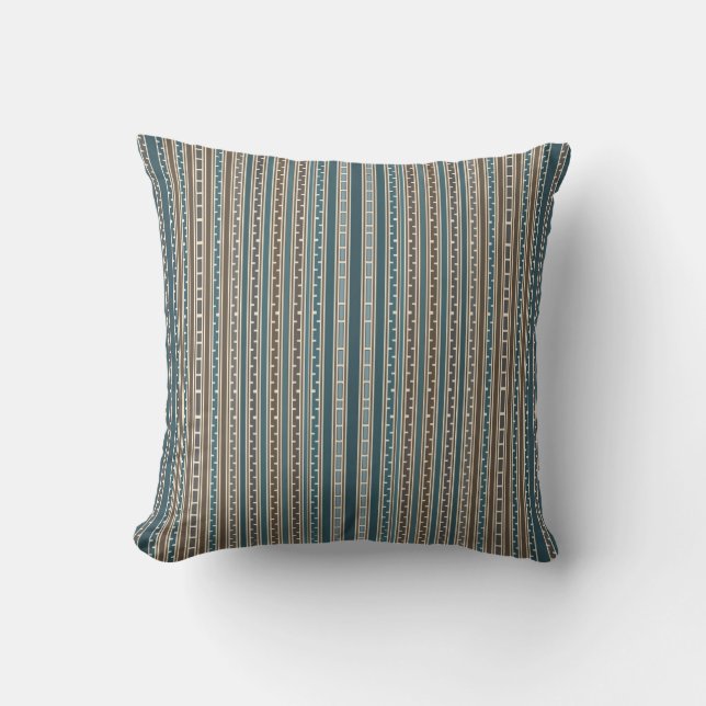 Coussin Bandes De Tan MultiTurquoises Détaillées (Recto)