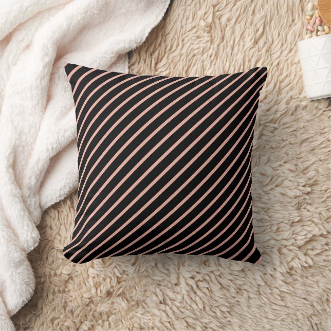 Coussin Bandes diagonales modernes roses noires (Couverture)