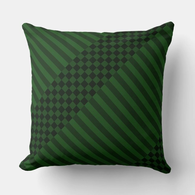 Coussin Bandes et Checkers Mossy-Green (Recto)