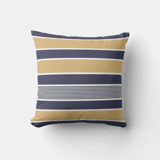 Coussin Bandes horizontales, bleu marine, ocre, blanc (Recto)