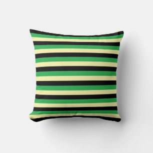 Coussin Bandes jaune pâle, noire et verte