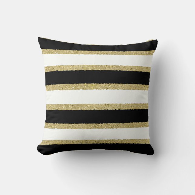 Coussin Bandes noires, blanches et dorées Lancer l'oreille (Recto)
