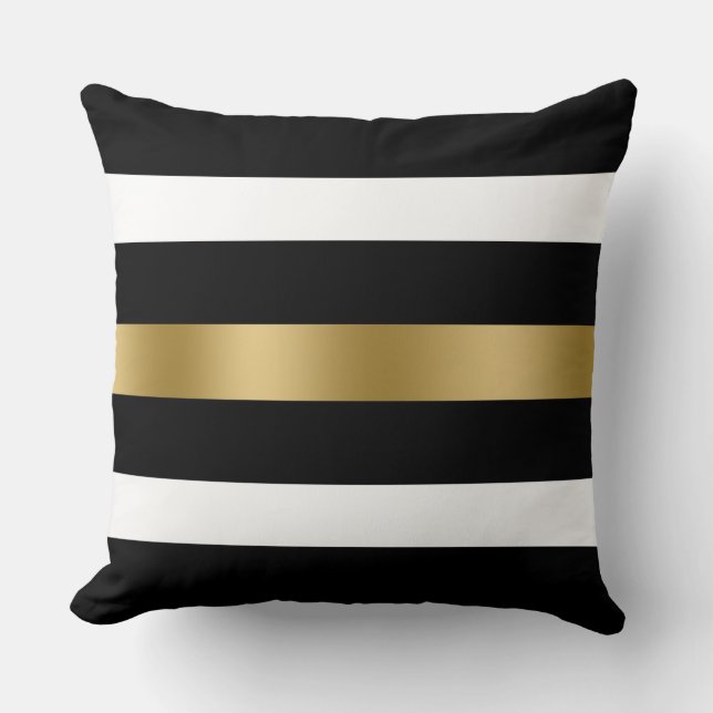 Coussin Bandes noires, blanches et or (Recto)