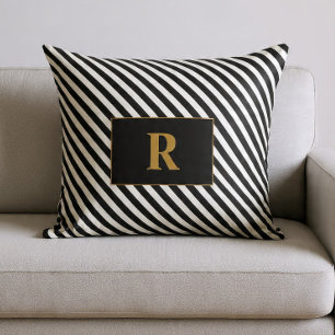 Coussin Bandes noires/blanches monogrammes