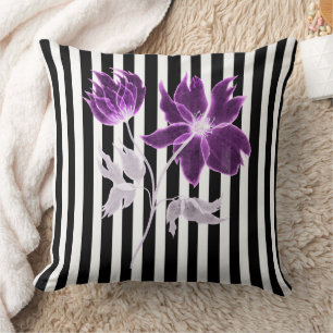 Coussin Bandes noires et blanches Aquarelle à fleurs Xray