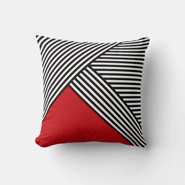 Coussin Bandes noires et blanches avec triangle rouge (Recto)