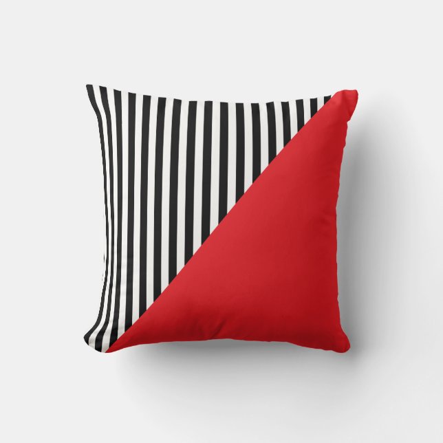 Coussin Bandes noires et blanches et motif rouge diagonale (Recto)