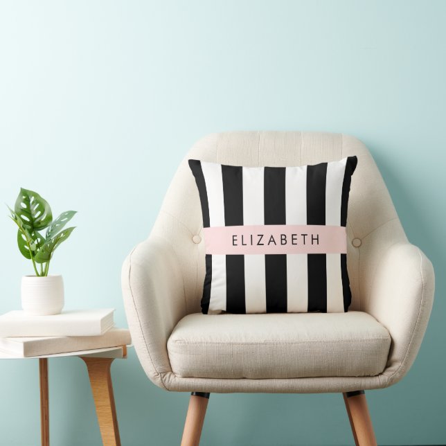 Coussin Bandes noires et blanches, Gravées, Lignes, Votre  (Chaise)
