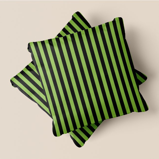 Coussin Bandes noires et vertes (Black & Green Stripes Throw Pillow)