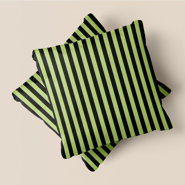Coussin Bandes noires et vertes (Black & Green Stripes Throw Pillow)