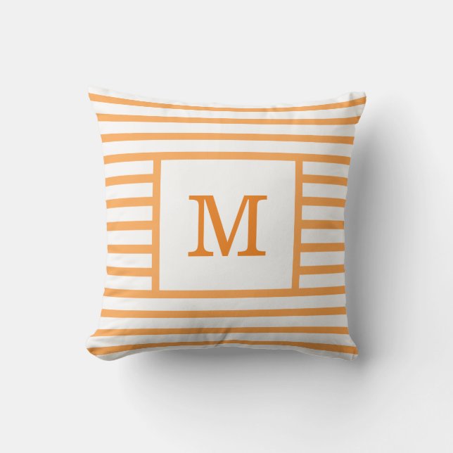 Coussin Bandes orange et blanc Personnalisé Monogramme Cot (Recto)