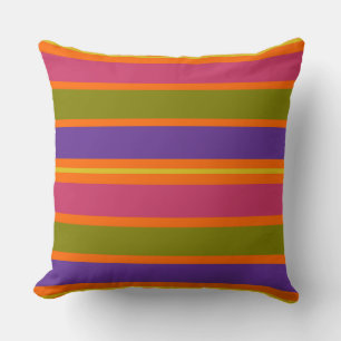 Coussin Bandes orange, jaune, rouge, verte et violette
