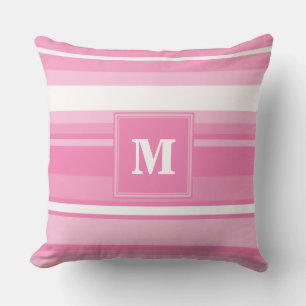 Coussin Bandes rose monogramme
