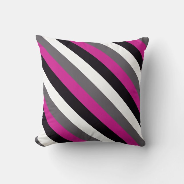 Coussin Bandes roses, noires, blanches et grises  (Recto)