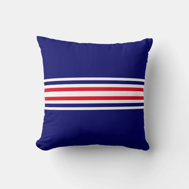 Coussin Bandes rouges sur l'oreiller bleu et blanc marine (Recto)