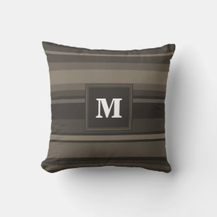 Coussin Bandes taupe monogramme