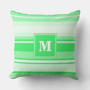 Coussin Bandes vertes de printemps monogramme