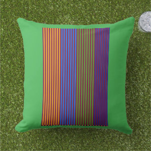 Coussin Bandes verticales arc-en-ciel + garniture décorati