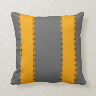 Coussin Bandes verticales jaunes de moutarde, cousues sur 