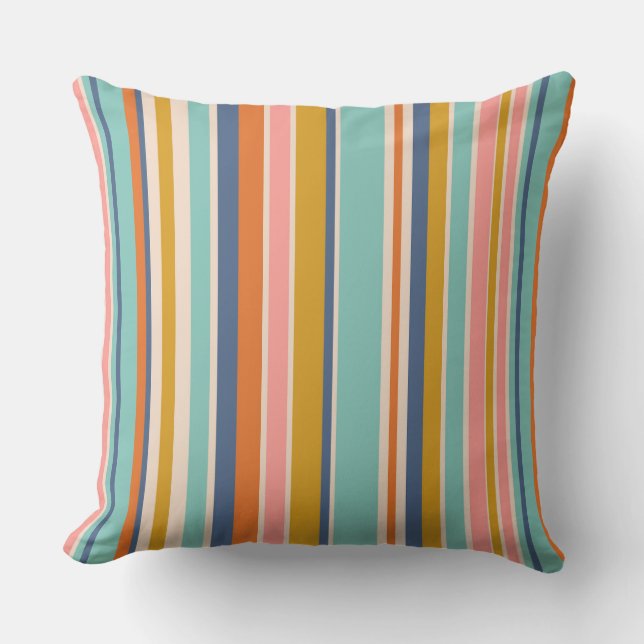 Coussin Bandes verticales rétrospectives bleu orange et ja (Recto)